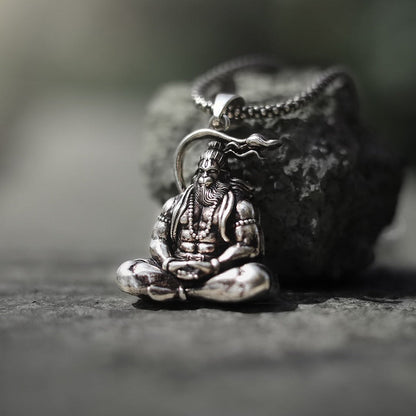 Meditation Hanuman Ji - Hanuman Raksha Kavach Silver Pendant Chain