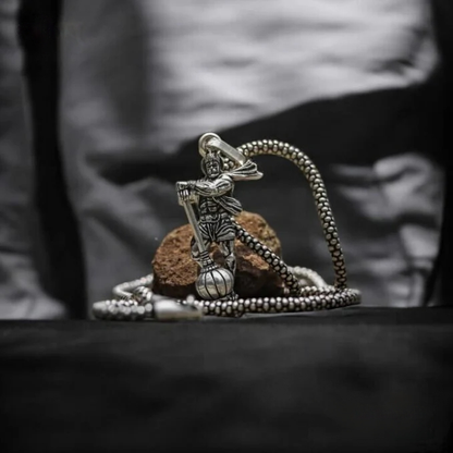 Hanuman Ji with Gada Silver Pendant Chain - Hanuman Raksha Kavach